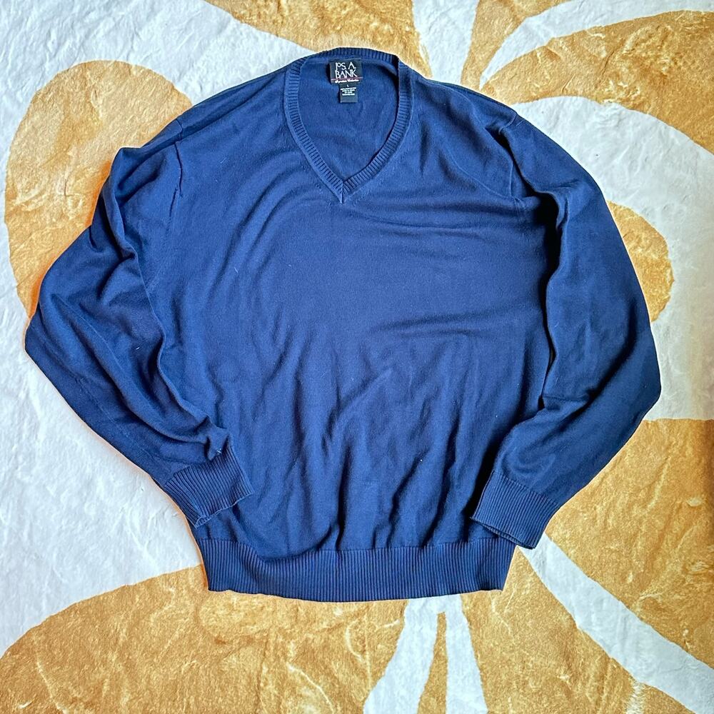 Jos A Bank Pima cotton v neck sweater blue Size L Mens